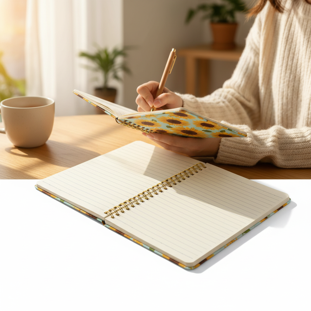 Sunflower Notebook – Floral Lined Journal for Writing, Cute Aesthetic Paper Book